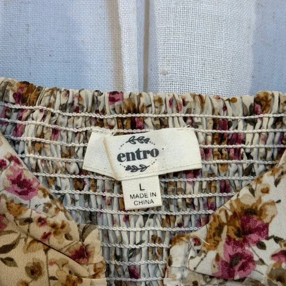 Floral Blouse - Cream with Pink Rose Print - Picture 3 of 4